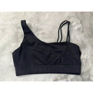 Black Basic Stretch One Shoulder Spaghetti Strap Light Compression Sports Bra